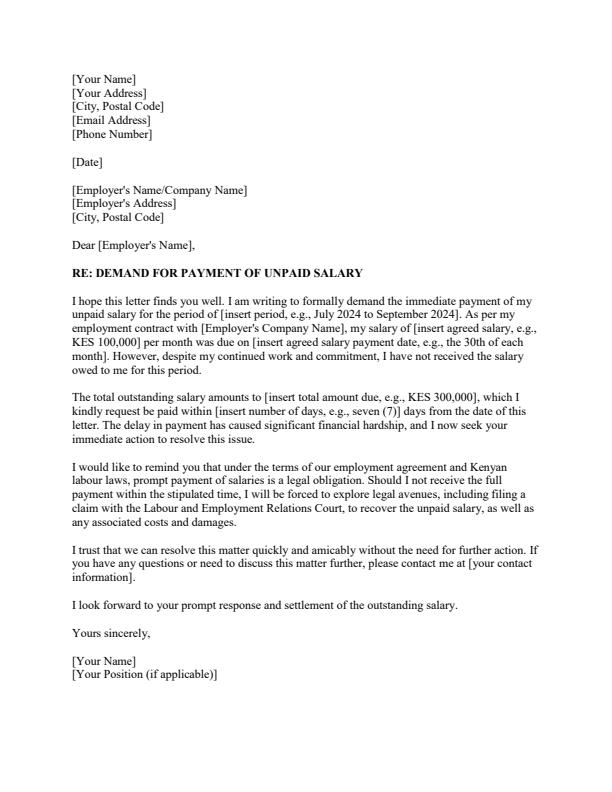 Sample Demand Letter for Unpaid Salary — document preview, page 2