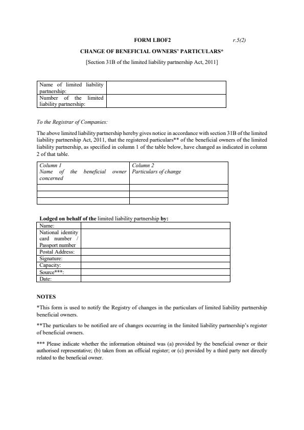 Form LBOF2 - Change of Beneficial Owners’ Particulars (Limited Liability Partnership) — document preview, page 1