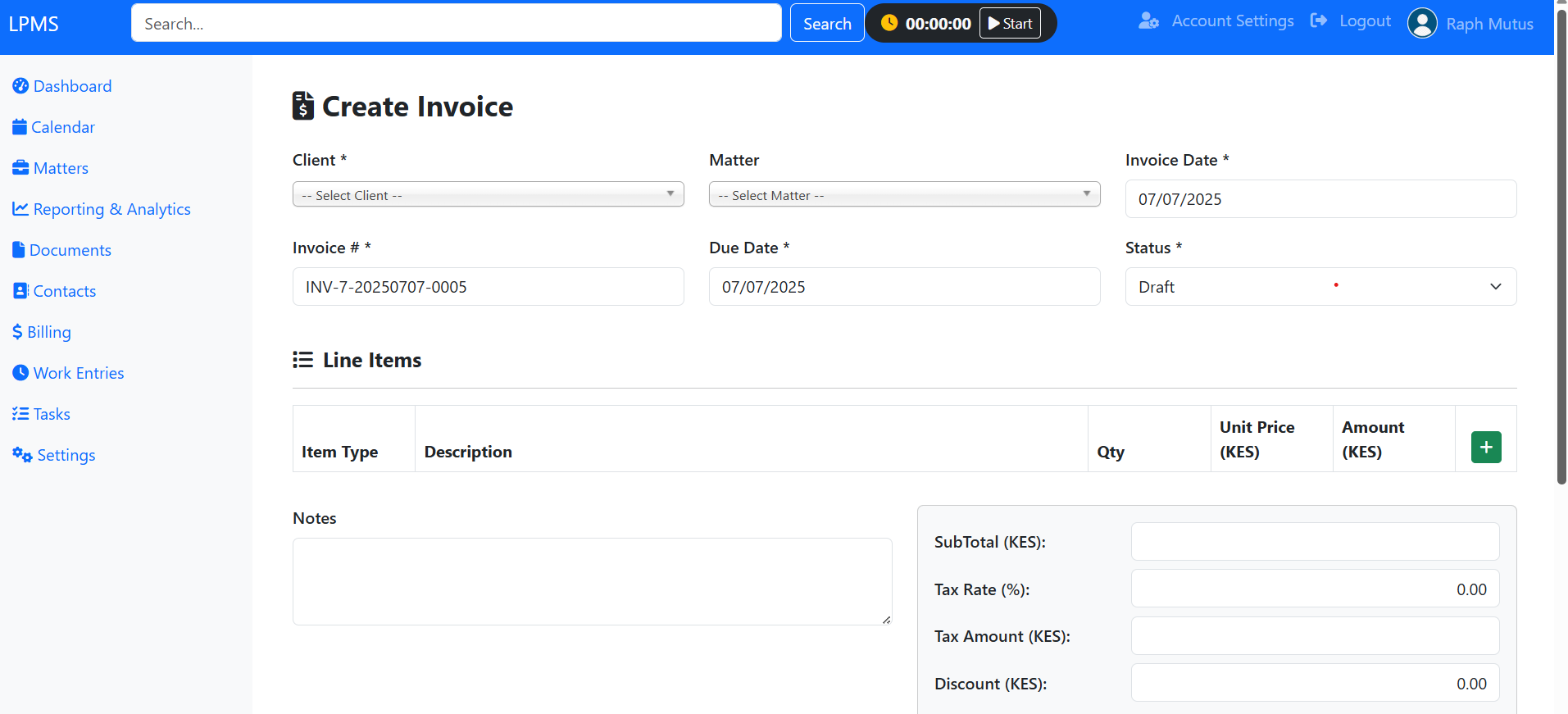 Billing Screenshot