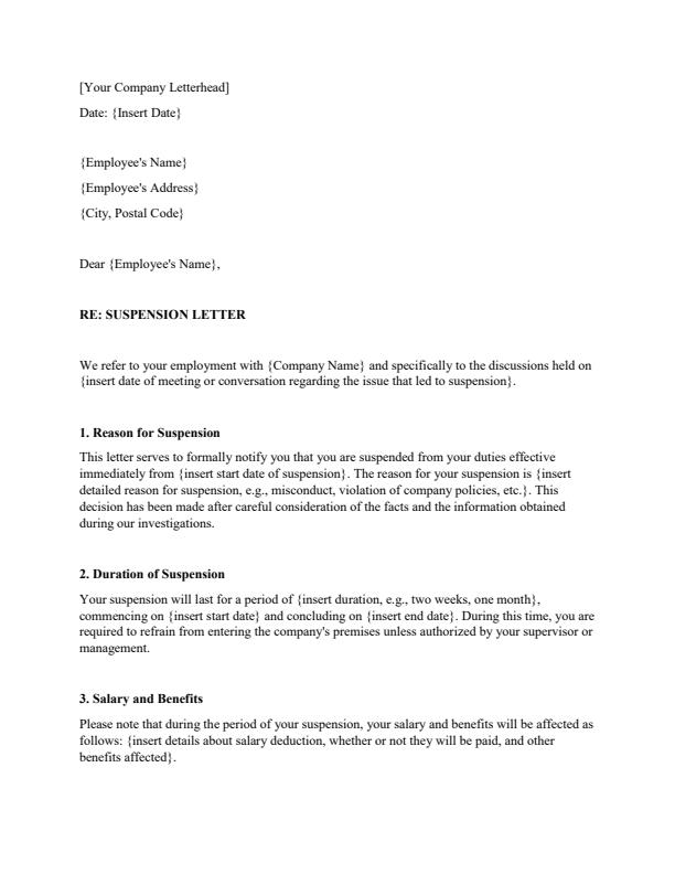 Suspension Of Letter Of Employment Suspension Of Letter Of Employment